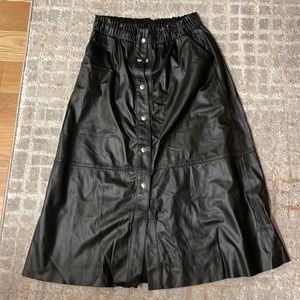 Black faux leather maxi skirt with front button detail